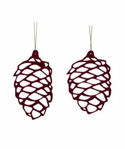 Hubsch Wooden Velvet Pinecone Ornament Set of 2