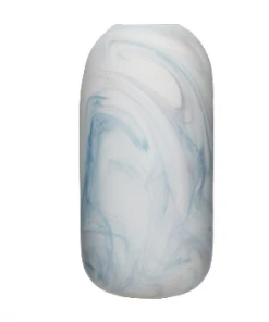Hubsch Tall Frosted White and Turquoise Teal Marble Glass Vase