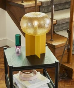 Hubsch Amber Glass and Metal Podium Table Lamp