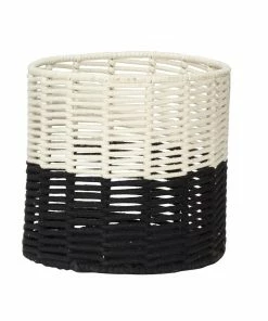 Hubsch Cream and Black Round Cotton Rope Basket Medium