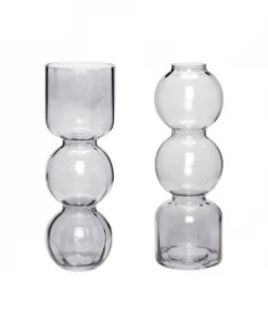 Hubsch Smoked Grey Double Bubble Glass Vase Narrow Neck