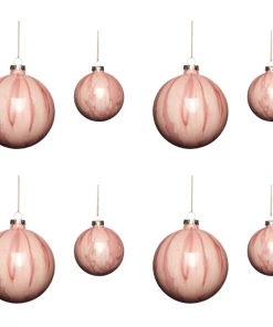 Hubsch Set of 8 Christmas ball baubles glass, pink mix