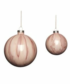 Hubsch Pink Marble Christmas Bauble Set of 2
