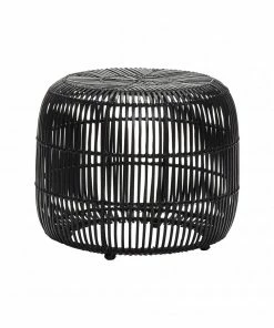 Hubsch Black Round Rattan Stool