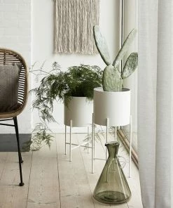 Hubsch Tall White Metal Standing Planter