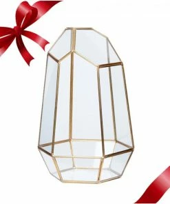 Hubsch Medium Brass and Glass Geometric Terrarium