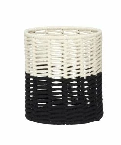 Hubsch Cream and Black Round Cotton Rope Basket in Small