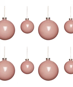 Hubsch Christmas ball baubles glass, pink, s/8