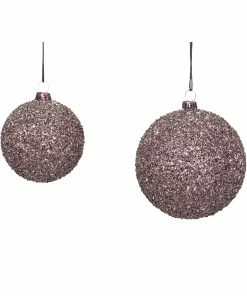 Hubsch Purple Glitter Christmas Bauble Set of 2
