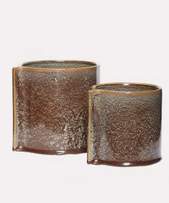 Hubsch Brown Ceramic Leaf Pot D16