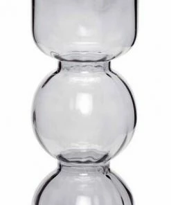 Hubsch Smoked Grey Double Bubble Glass Vase Wide Neck