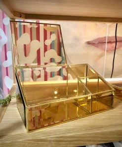 Hubsch Box Brass Glass Brown Inclined