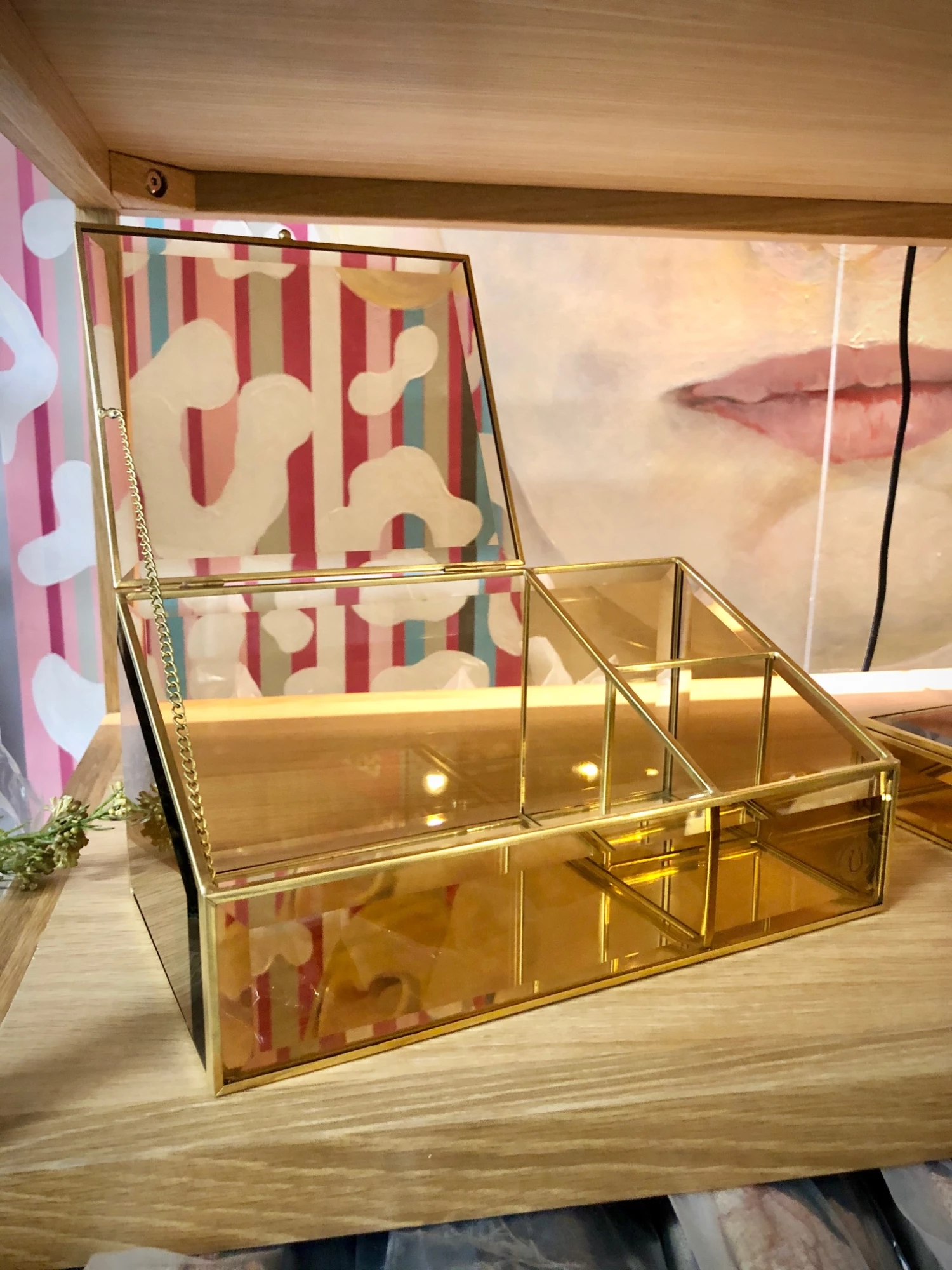 Hubsch Box Brass Glass Brown Inclined