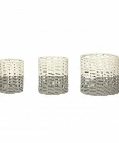 Hubsch Cream and Grey Round Cotton Rope Basket in Large