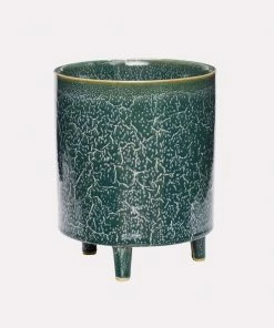 Hubsch Dark Green Ceramic Stand Pot D18