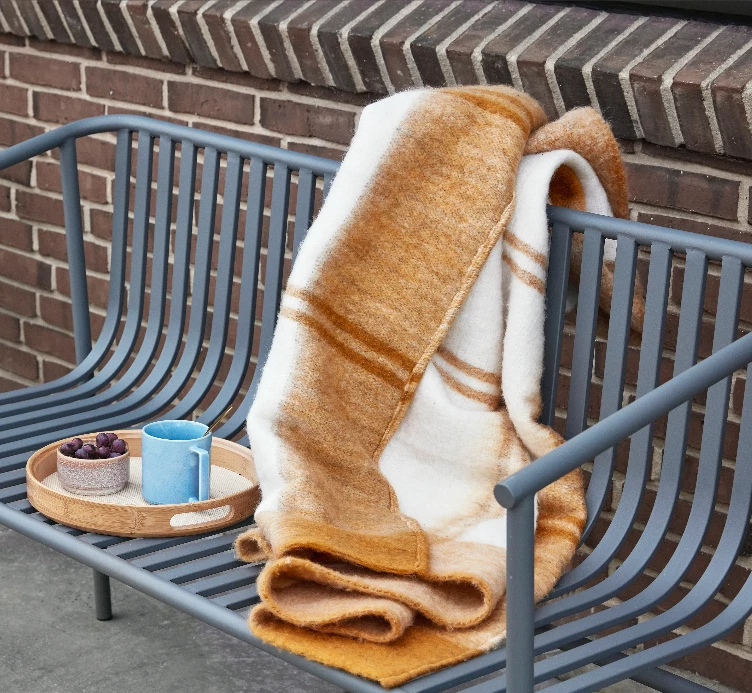 Hubsch Mustard & Off White Plaid Throw