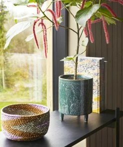 Hubsch Dark Green Ceramic Stand Pot D18