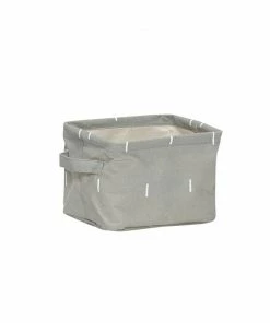 Hubsch Grey Square Cotton Mix Storage Basket With Waxed Lining in Small Size