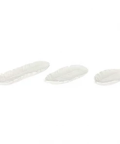 Hubsch Tray, Feather, Ceramics, White, Set of 3
