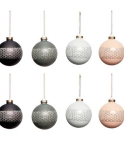 Hubsch Set of 8 Christmas Ball baubles , Plats, Black/Blue/Dark Blue/Rose, Large