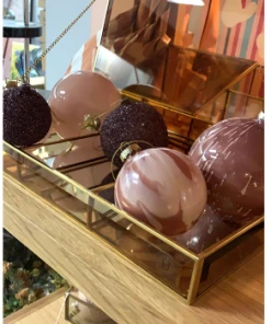 Hubsch Set of 8 Christmas ball baubles glass, pink mix