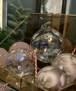 Hubsch Christmas ball baubles glass, pink, s/8